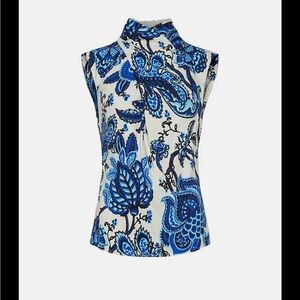 NWT Karen Millen Viscose Linen Batik Print Woven Top Blue Floral Size 6 $128.